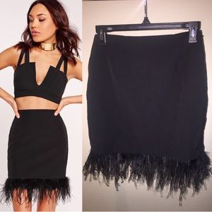 Missguided Feather Trim Black Mini Skirt Sz 2